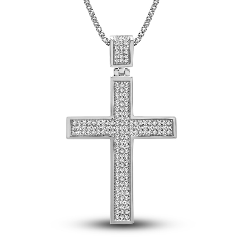 Men's Diamond Cross Pendant Necklace 1 ct tw Round Sterling Silver