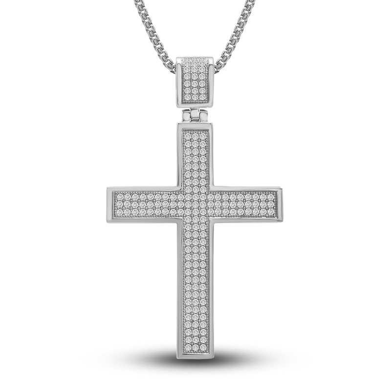 Main Image 1 of Men's Diamond Cross Pendant Necklace 1 ct tw Round Sterling Silver