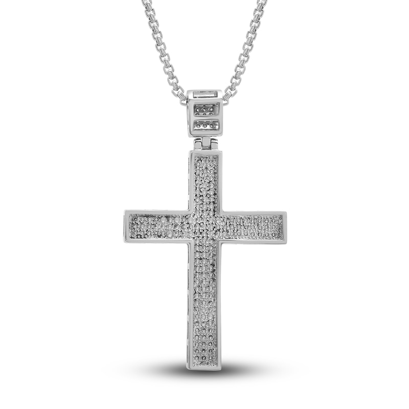 Main Image 2 of Men's Diamond Cross Pendant Necklace 1 ct tw Round Sterling Silver