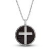 Thumbnail Image 1 of Men's Black & White Diamond Cross Pendant Necklace 1/2 ct tw Round Sterling Silver 22"
