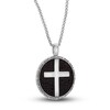 Thumbnail Image 2 of Men's Black & White Diamond Cross Pendant Necklace 1/2 ct tw Round Sterling Silver 22"