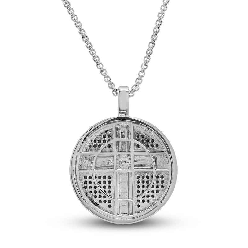 Main Image 4 of Men's Black & White Diamond Cross Pendant Necklace 1/2 ct tw Round Sterling Silver 22"