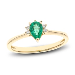 Natural Emerald Ring 1/20 ct tw Diamonds 14K Yellow Gold