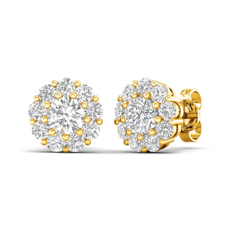 Main Image 1 of Lab-Grown Diamond Halo Earrings 2 ct tw Round 14K Yellow Gold