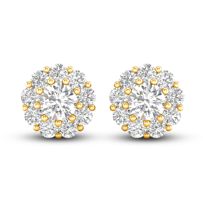Main Image 2 of Lab-Grown Diamond Halo Earrings 2 ct tw Round 14K Yellow Gold