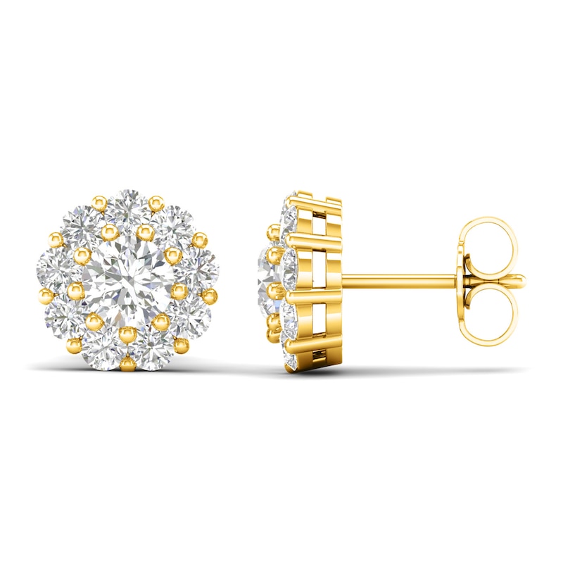 Main Image 3 of Lab-Grown Diamond Halo Earrings 2 ct tw Round 14K Yellow Gold