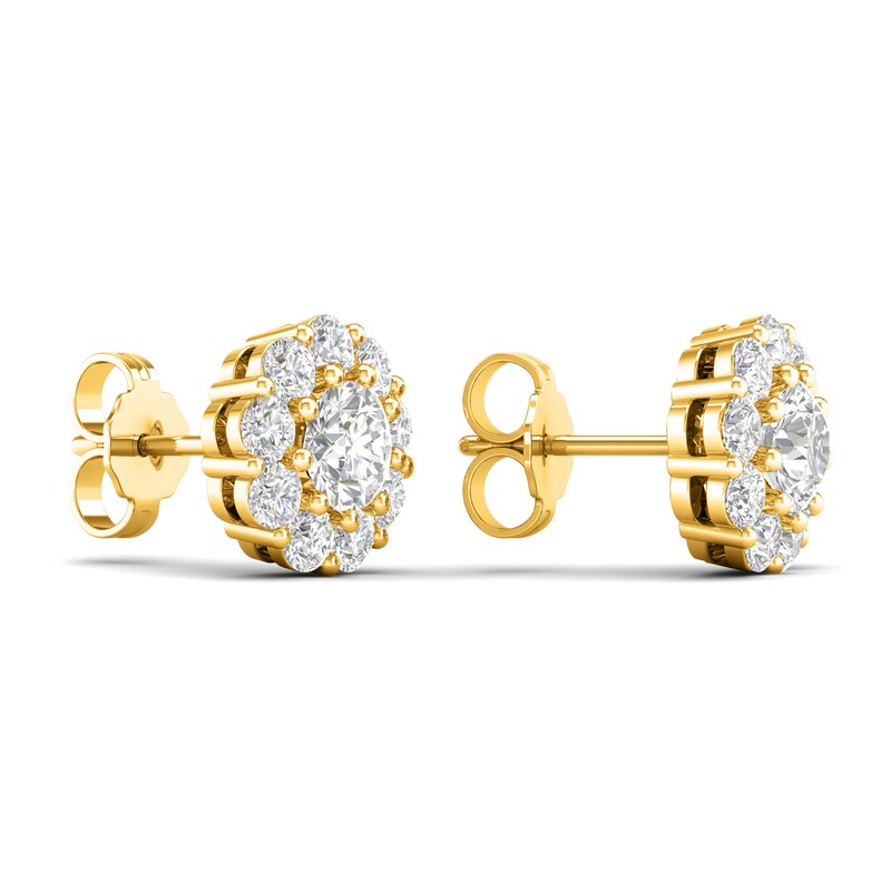 Main Image 4 of Lab-Grown Diamond Halo Earrings 2 ct tw Round 14K Yellow Gold
