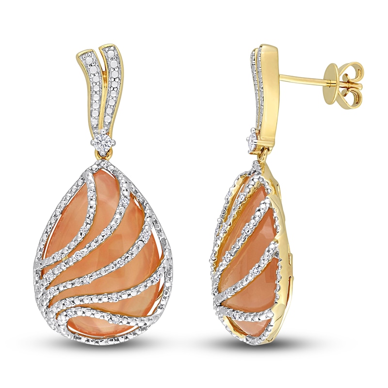 Natural Orange Moonstone Earrings 1/4 ct tw Round 14K Yellow Gold