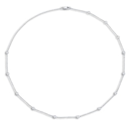 Shy Creation Diamond Station Necklace 1/5 ct tw Round 14K White Gold 18" SC22003837