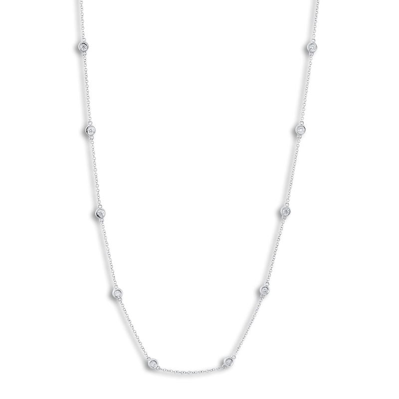 Main Image 2 of Shy Creation Diamond Station Necklace 1/5 ct tw Round 14K White Gold 18" SC22003837