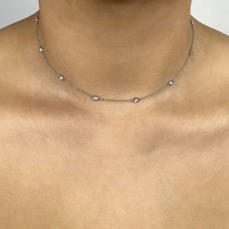 Main Image 4 of Shy Creation Diamond Station Necklace 1/5 ct tw Round 14K White Gold 18" SC22003837