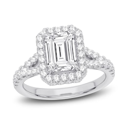 Lab-Grown Diamond Engagement Ring 2-3/4 ct tw Emerald/Round 14K White Gold