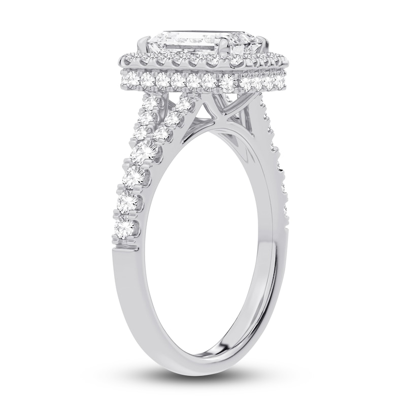 Main Image 2 of Lab-Grown Diamond Engagement Ring 2-3/4 ct tw Emerald/Round 14K White Gold