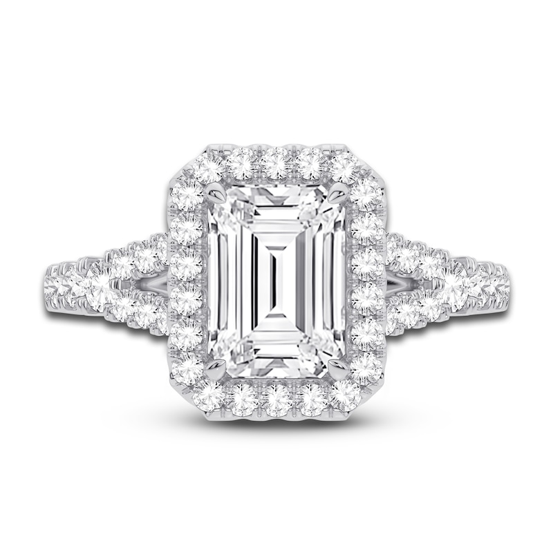 Main Image 3 of Lab-Grown Diamond Engagement Ring 2-3/4 ct tw Emerald/Round 14K White Gold
