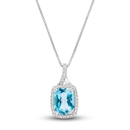 Natural Blue Topaz & White Lab-Created Sapphire Pendant Necklace 10K White Gold 18"
