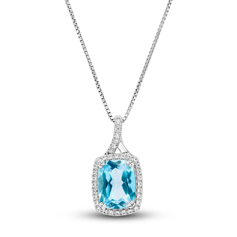 Main Image 1 of Natural Blue Topaz & White Lab-Created Sapphire Pendant Necklace 10K White Gold 18"