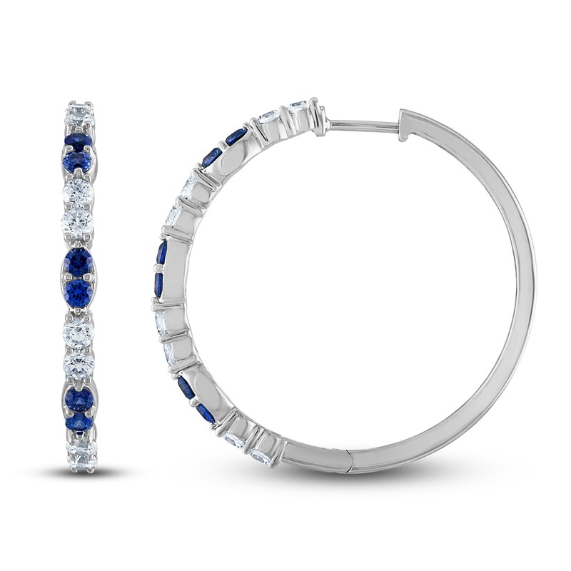 Vera Wang WISH Natural Blue Sapphire Hoop Earrings 1-1/4 ct tw Diamonds 10K White Gold