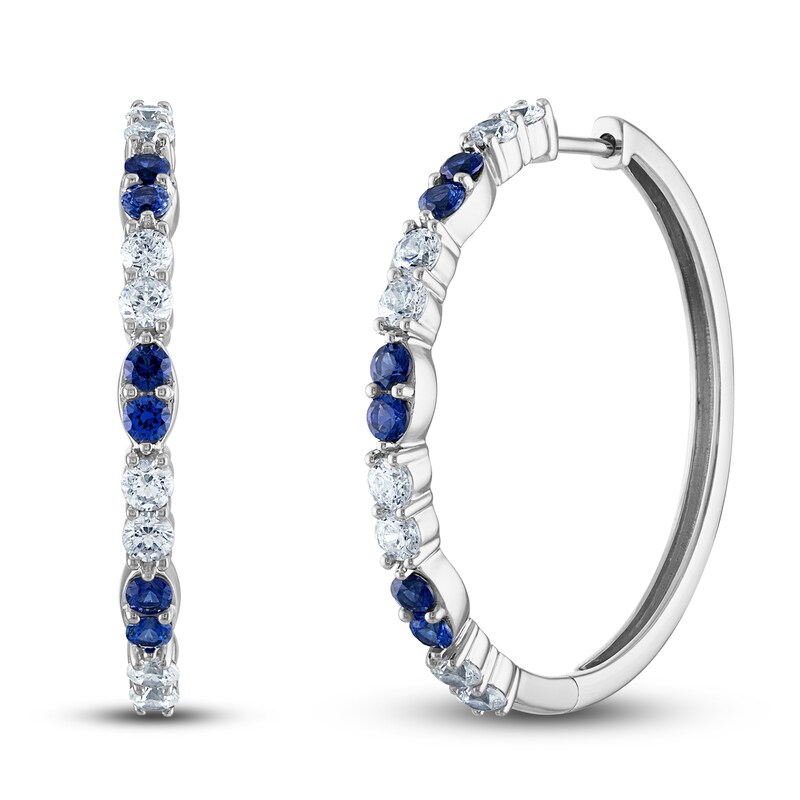 Vera Wang WISH Natural Blue Sapphire Hoop Earrings 1-1/4 ct tw Diamonds 10K White Gold