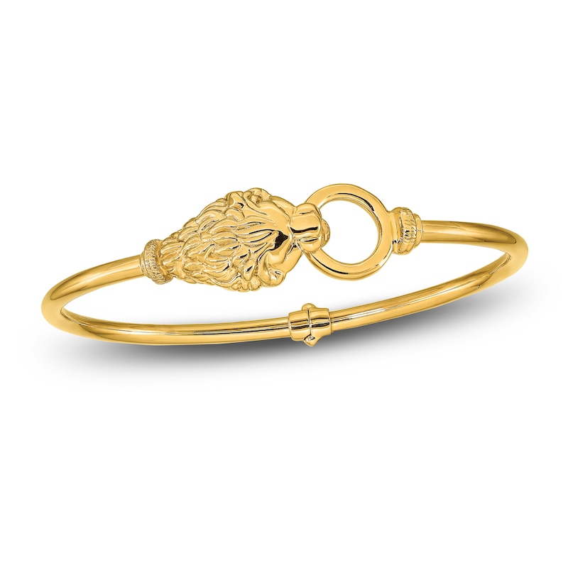 Main Image 1 of High-Polish Lion Head Bangle Bracelet 14K Yellow Gold 6.75"