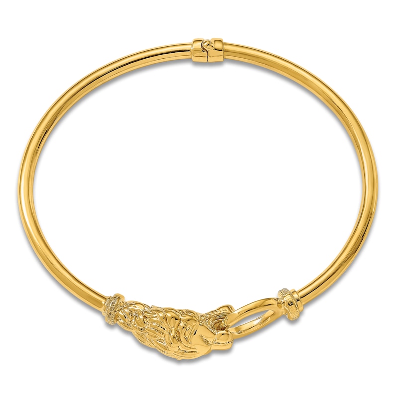 Main Image 2 of High-Polish Lion Head Bangle Bracelet 14K Yellow Gold 6.75"