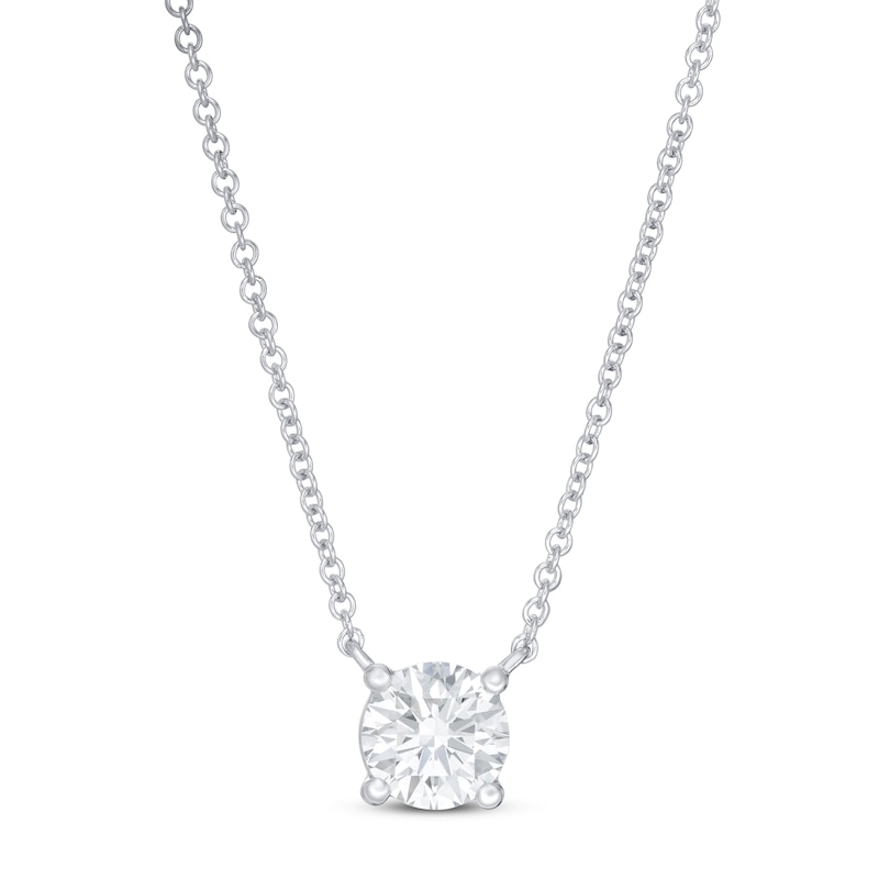 Lab-Created Diamond Solitaire Necklace 1 ct tw Round 14K White Gold 19" (SI2/F)