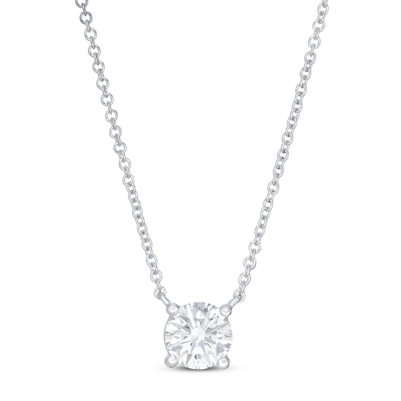 Main Image 1 of Lab-Grown Diamond Solitaire Necklace 1 ct tw Round 14K White Gold 19" (SI2/F)
