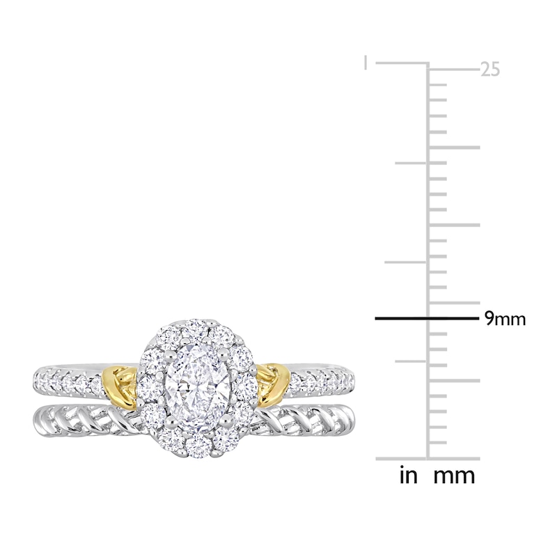 Main Image 4 of Y-Knot Diamond Bridal Set 3/4 ct tw Oval/Round 14K Two-Tone Gold
