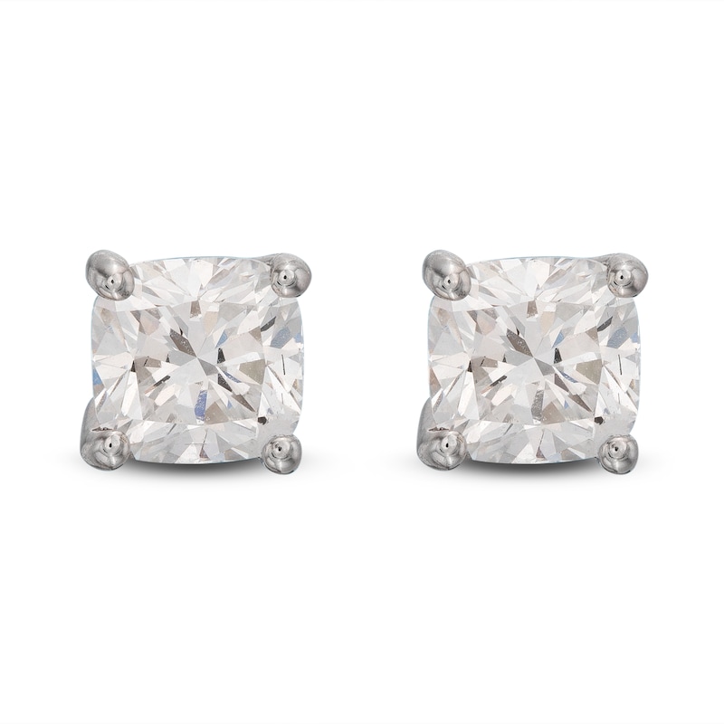 Main Image 1 of Lab-Grown Diamond Solitaire Stud Earrings 1 ct tw Cushion 14K White Gold (SI2/F)