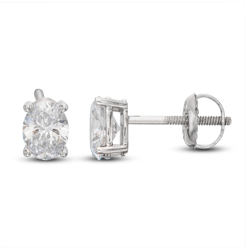 Main Image 2 of Lab-Grown Diamond Solitaire Stud Earrings 1 ct tw Oval 14K White Gold (SI2/F)