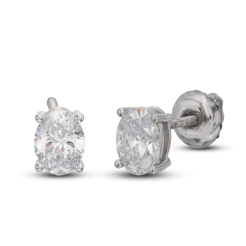 Main Image 3 of Lab-Grown Diamond Solitaire Stud Earrings 1 ct tw Oval 14K White Gold (SI2/F)