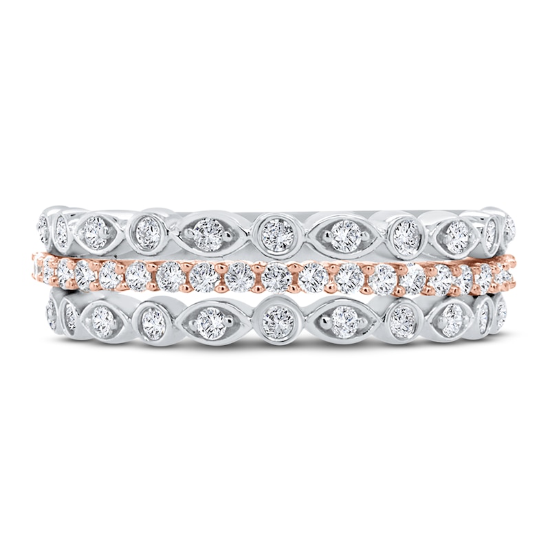 Main Image 3 of Diamond Bezel Double Row Ring 1/2 ct tw Round 14K Two-Tone Gold