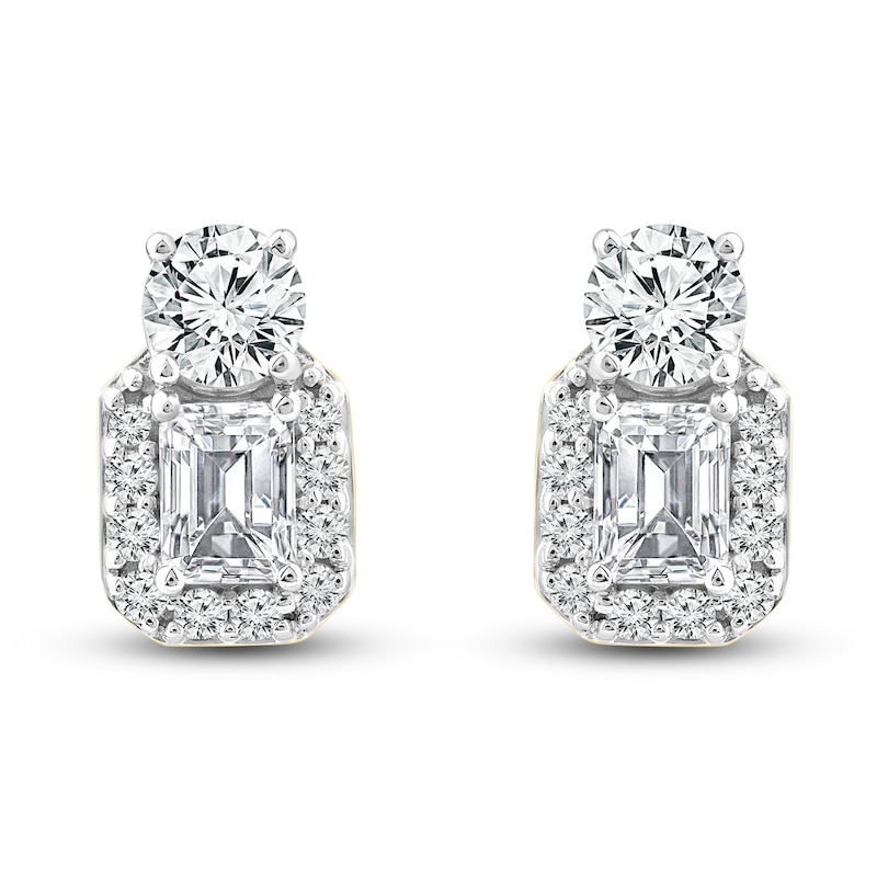 Main Image 1 of Diamond Stud Earrings 1 ct tw Round/Emerald 14K Yellow Gold