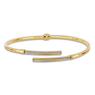 Italia D'Oro Glitter Bypass Bangle Bracelet 14K Yellow Gold 3.0mm