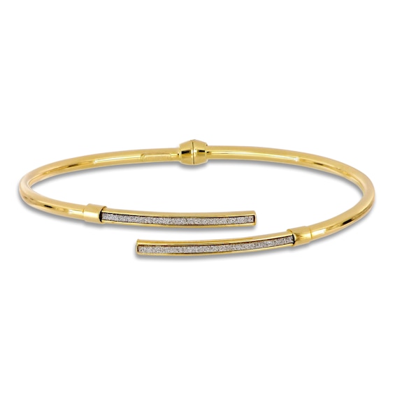 Italia D'Oro Glitter Bypass Bangle Bracelet 14K Yellow Gold 3.0mm