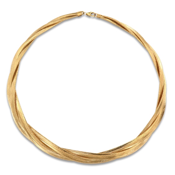 Italia D'Oro Solid Triple Omega Chain Necklace 14K Yellow Gold 17" 15.0mm