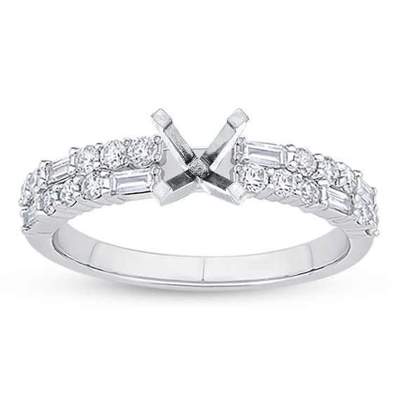 Chosen Diamond Engagement Ring Setting 1/2 ct tw Round/Baguette 18K White Gold