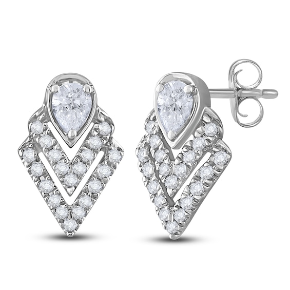 Diamond Stud Earrings 1/2 ct tw Pear/Round 14K White Gold