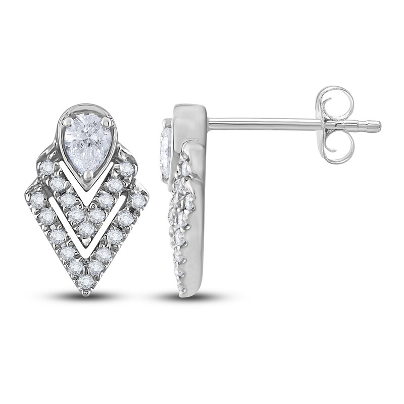 Main Image 2 of Diamond Stud Earrings 1/2 ct tw Pear/Round 14K White Gold