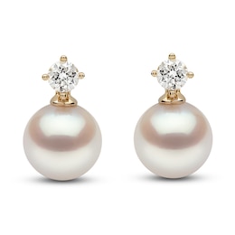 Yoko London Akoya Cultured Pearl Dangle Earrings 1/3 ct tw Diamonds 18K Yellow Gold