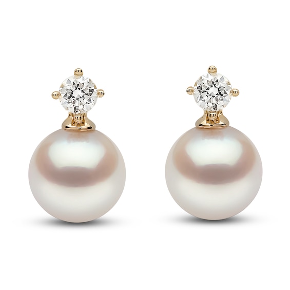 Yoko London Akoya Cultured Pearl Dangle Earrings 1/3 ct tw Diamonds 18K Yellow Gold