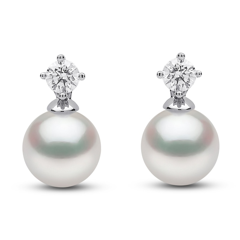 Main Image 1 of Yoko London Akoya Cultured Pearl Dangle Earrings 1/5 ct tw Diamonds 18K White Gold