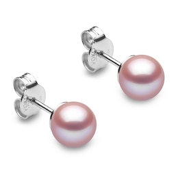 Yoko London Pink Cultured Freshwater Pearl Stud Earrings 18K White Gold