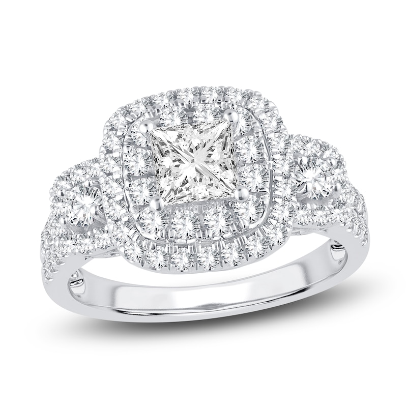Diamond 3-Stone Engagement Ring 1-1/2 ct tw Princess/Round 14K White ...