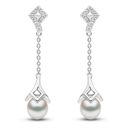 Yoko London White Freshwater Cultured Pearl Dangle Earrings 1/8 ct tw Diamonds 18K White Gold