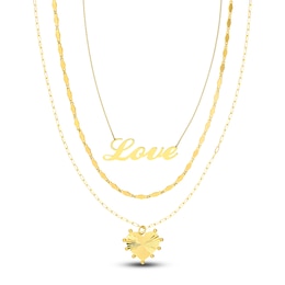 Love, Mirror & Heart Chain Necklace Set 14K Yellow Gold