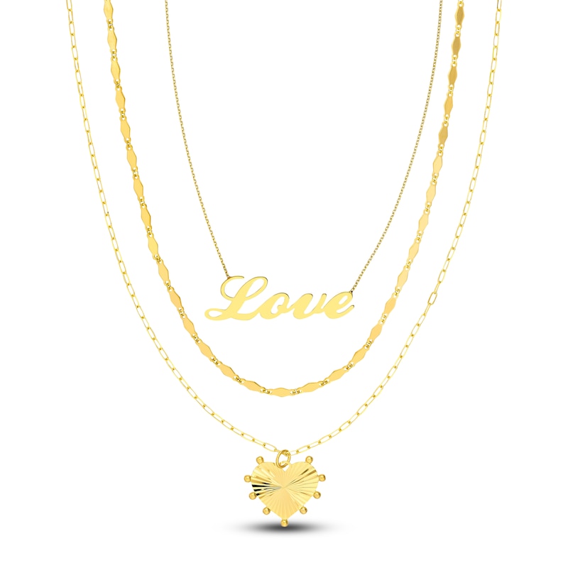 Main Image 1 of Love, Mirror & Heart Chain Necklace Set 14K Yellow Gold