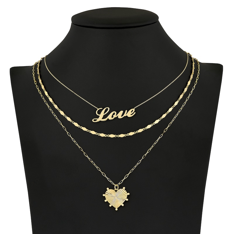 Main Image 5 of Love, Mirror & Heart Chain Necklace Set 14K Yellow Gold