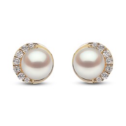 Yoko London Freshwater Cultured Pearl Earrings 1/10 ct tw Diamonds 18K Yellow Gold
