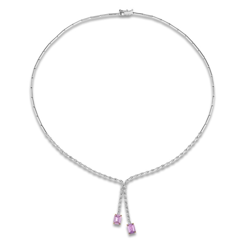 Main Image 1 of Le Vian Couture Natural Rectangle-Cut Pink Sapphire Dangle Necklace 1-1/3 ct tw Diamonds 18K Two-Tone Gold