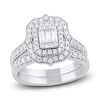 Thumbnail Image 1 of Baguette & Round-Cut Double Halo Bridal Set 1 ct tw 14K White Gold